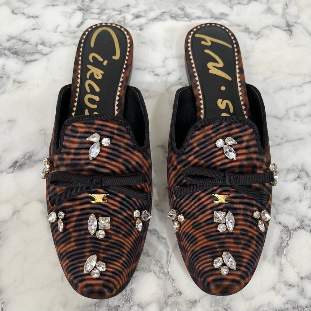 Circus by Sam Edelman Trish Leopard Print Embellished  Mules Size 7